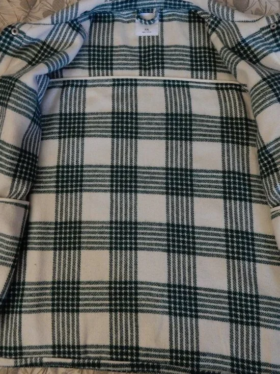 NWOT Sonoma XXL women's white green plaid shacket shirt snap buttons beach farm - Picture 5 of 6